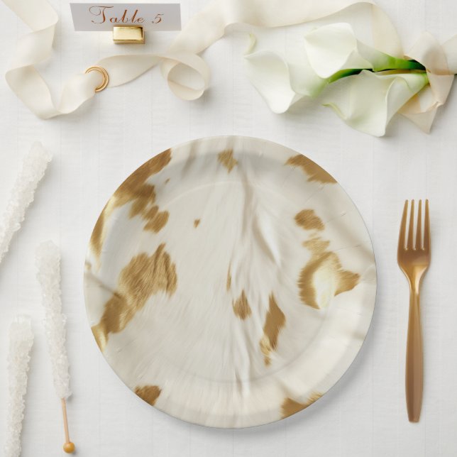 Assiettes En Carton Vache blanche or (Mariage)