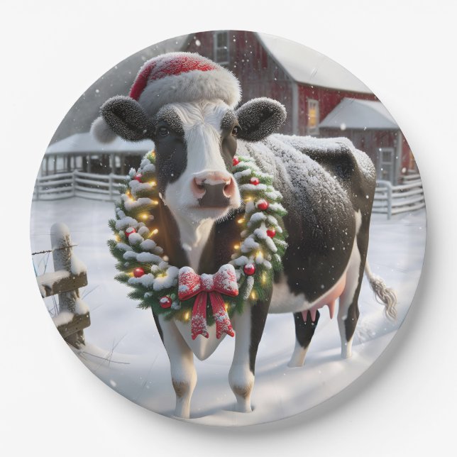 Assiettes En Carton Vache De Noël À Barnyard (Devant)