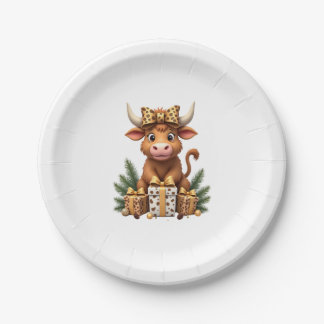 Assiettes En Carton Vache des Highlands Mignonne Noël Santa Vache des 