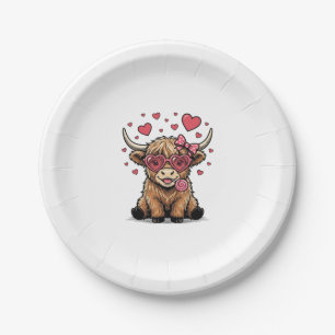 Assiettes En Carton Vache des Highlands mignonne Saint Valentin lunett