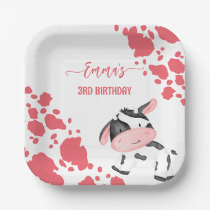 Assiettes En Carton Vache fête table rose vache motif personnalisé