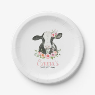 Assiettes En Carton Vache florale rose Imprimer Anniversaire