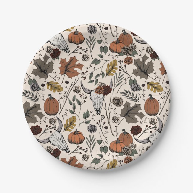 Assiettes En Carton Vache Motif de Thanksgiving Crâne d'automne moisso (Devant)