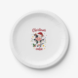 Assiettes En Carton Vache Noël Mignonne Vache T-Shirt de Noël (7)