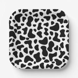 Assiettes En Carton Vache noire et blanche Imprimer Anniversaire