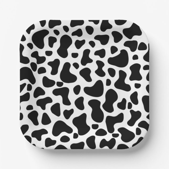 Assiettes En Carton Vache noire et blanche Imprimer Anniversaire (Recto)