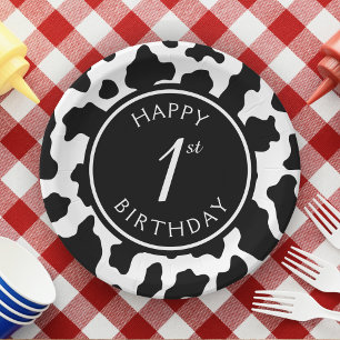 Assiettes En Carton Vache noire et blanche Imprimer Cowboy Premier ann