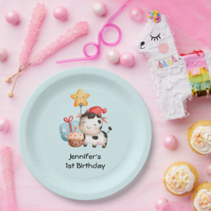 Assiettes En Carton Vache souriante mignonne adorable Anniversaire