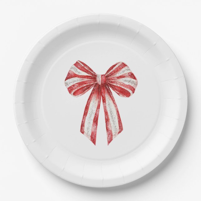 Assiettes En Carton Vaches blanches de menthe rouge de Noël (Devant)
