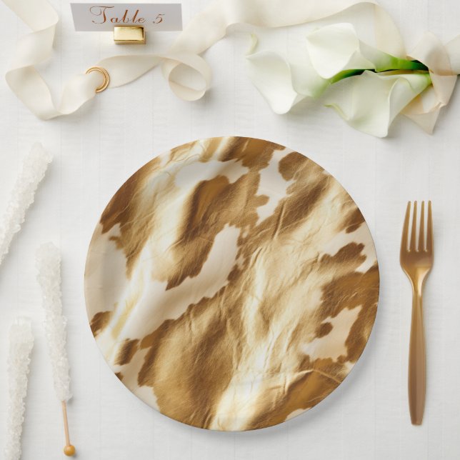 Assiettes En Carton Vachette blanche à crème blanche Western Gold (Mariage)