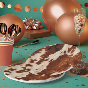 Assiettes En Carton Vachette noire Brown tachetée blanche de l'Ouest