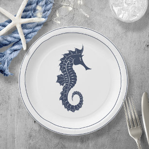 Assiettes En Carton Vague bleue Seahorse V2 Navy/Wht ID836