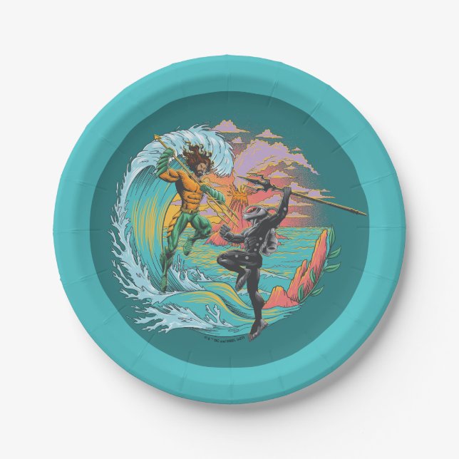 Assiettes En Carton Vague marémotrice Aquaman & Black Manta (Devant)