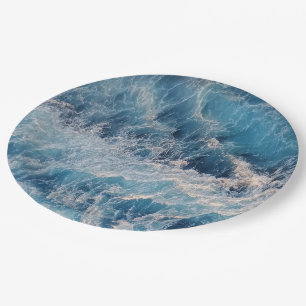 Assiettes En Carton Vagues bleu océan