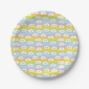 Assiettes En Carton Vagues colorées mignonnes nuages Emoji Kawaii