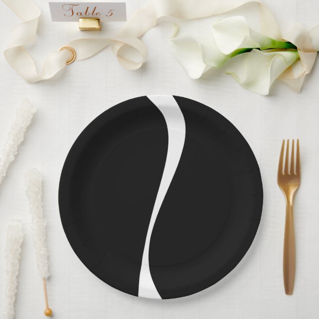 Assiettes En Carton Vagues simples 2 - Noir et blanc (Mariage)