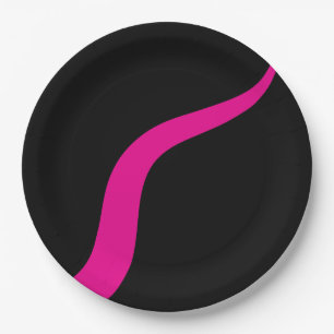 Assiettes En Carton Vagues simples 3 en Magenta et noir