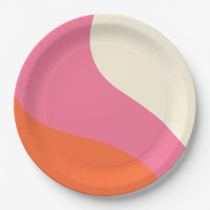 Assiettes En Carton Vagues simples - rose, orange et crème