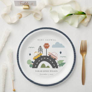 Assiettes En Carton Vaisseau urbain Voitures Route Baby shower Citysca