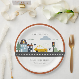 Assiettes En Carton Vaisseau urbain Voitures Route Baby shower Citysca