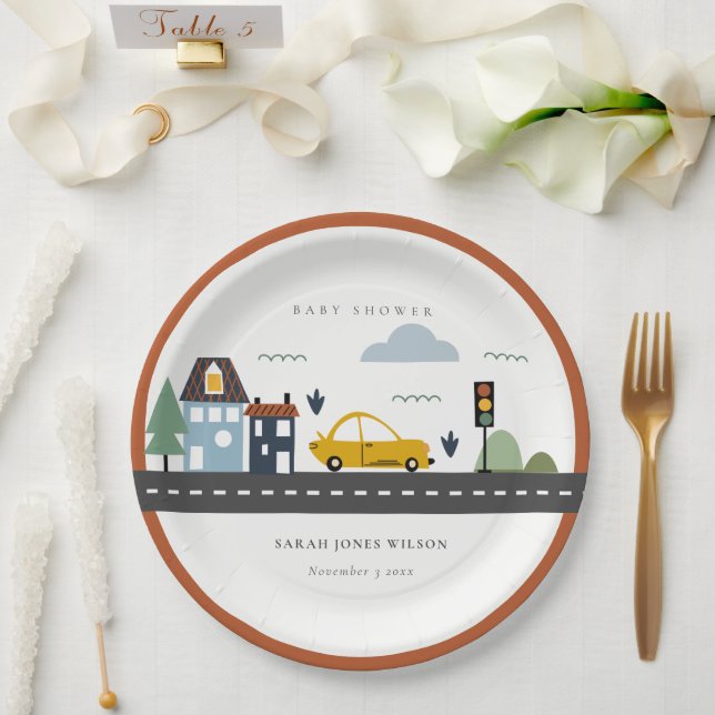 Assiettes En Carton Vaisseau urbain Voitures Route Baby shower Citysca (Mariage)