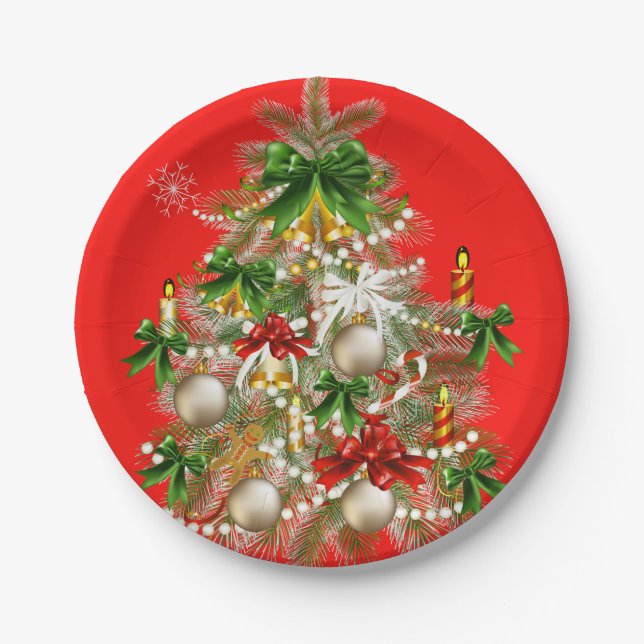 Assiettes En Carton Vaisselle d'arbre de Noël (Devant)