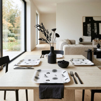 Assiettes En Carton Vaisselle de fête moderne noir et blanc pour Hallo