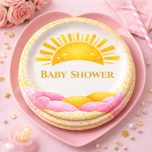 Assiettes En Carton Vaisselle de fête pour Baby Shower Sweet Gold