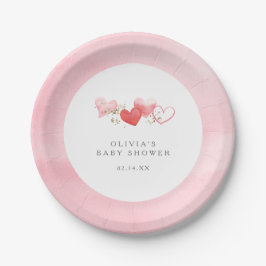 Assiettes En Carton Valentine Aquarelle Coeurs Baby shower fille