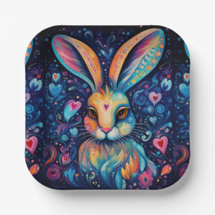 Assiettes En Carton Valentine Dream Hearts : Rainbow Doodle Bunny