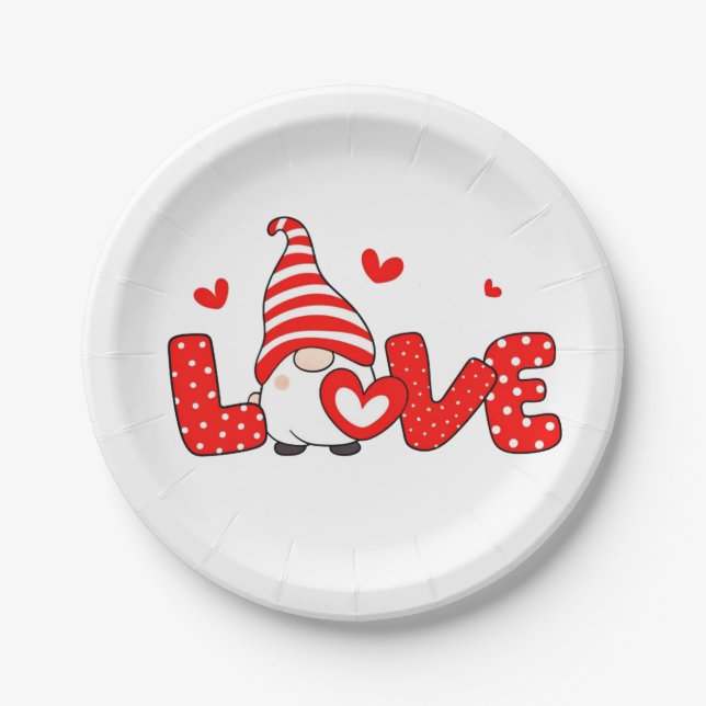 Assiettes En Carton Valentine gnome (Devant)