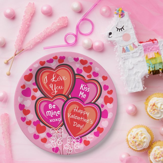 Assiettes En Carton Valentine Heart Balloons rond Papier Plaques (Fête)