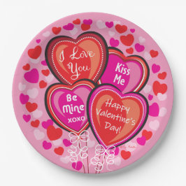 Assiettes En Carton Valentine Heart Balloons rond Papier Plaques