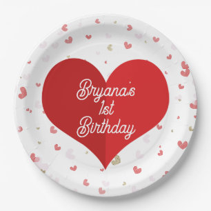 Assiettes En Carton Valentine Hearts Red Pink & Gold Party
