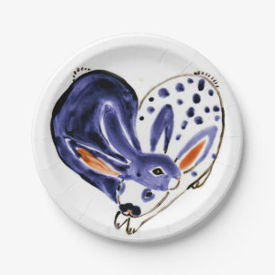 Assiettes En Carton Valentine Lapin lapins Coeur Bleu & Blanc Moderne