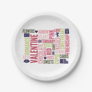 Assiettes En Carton Valentine Mots Valentine's Day Plaques papier