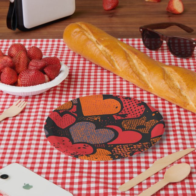 Assiettes En Carton Valentine’s Day Heart Pattern – Retro Pop Art (Pique-nique)