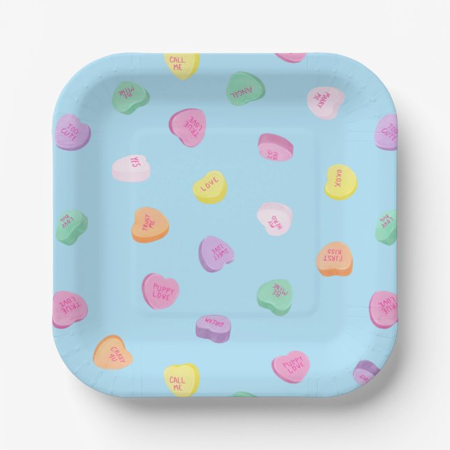 Assiettes En Carton Valentines Day Candy Hearts Motif (Recto)