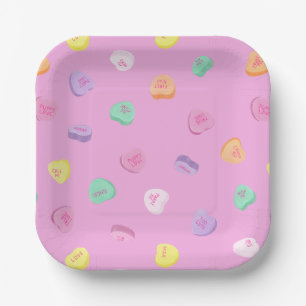 Assiettes En Carton Valentines Day Candy Hearts Motif