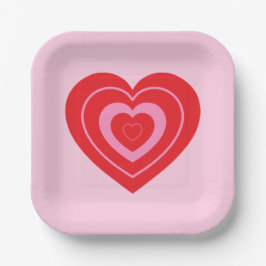 Assiettes En Carton Valentines Day Coeur rose et rouge à deux tons