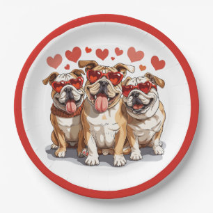 Assiettes En Carton Valentines Day English Bulldog