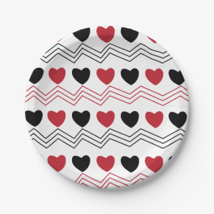 Assiettes En Carton Valentines Day Love Hearts Chevron Stripe Party