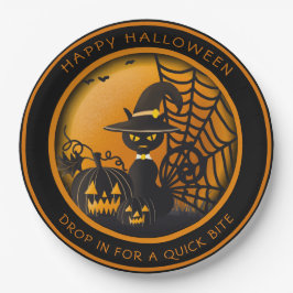 Assiettes En Carton Vampire Chat noir Halloween Citrouilles Spiderweb