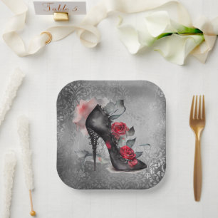 Assiettes En Carton Vampy Spike Stiletto Rouge Rose Haut-talon Grung