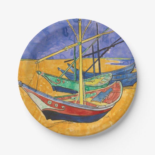 Assiettes En Carton Van Gogh Bateaux Plage impressionniste (Devant)