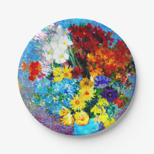 Assiettes En Carton Van Gogh Flowers dans un Vase Bleu