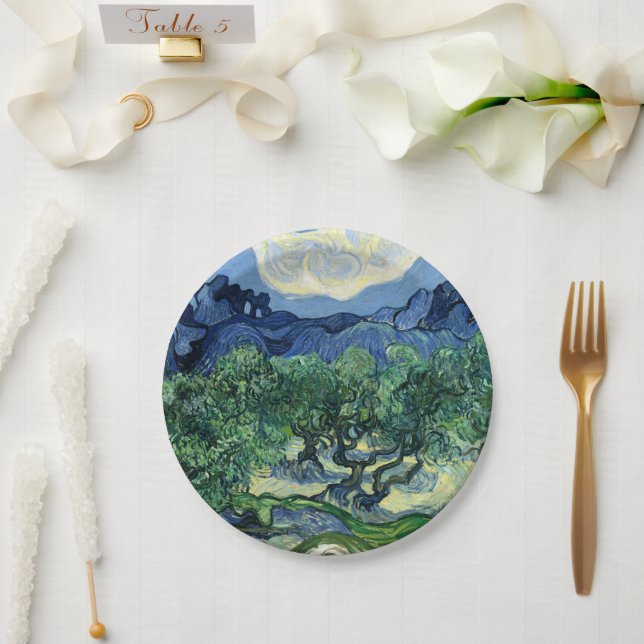 Assiettes En Carton Van Gogh Les Oliviers Paysage Peinture (Mariage)