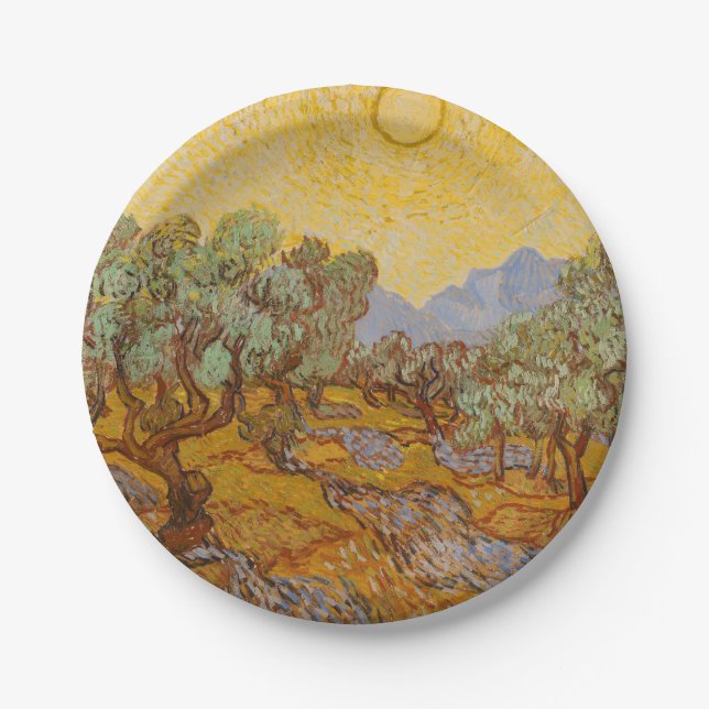 Assiettes En Carton Van Gogh Olive Trees Soleil Jaune Ciel (Devant)