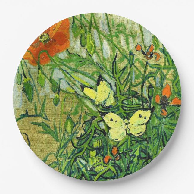 Assiettes En Carton Van Gogh - Papillons et Coquelicots (Devant)