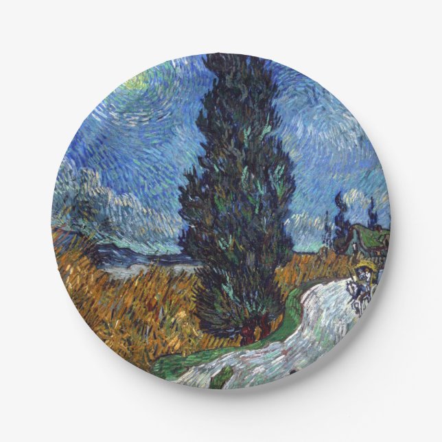 Assiettes En Carton Van Gogh Road Avec Cyprès Impressionnisme (Devant)